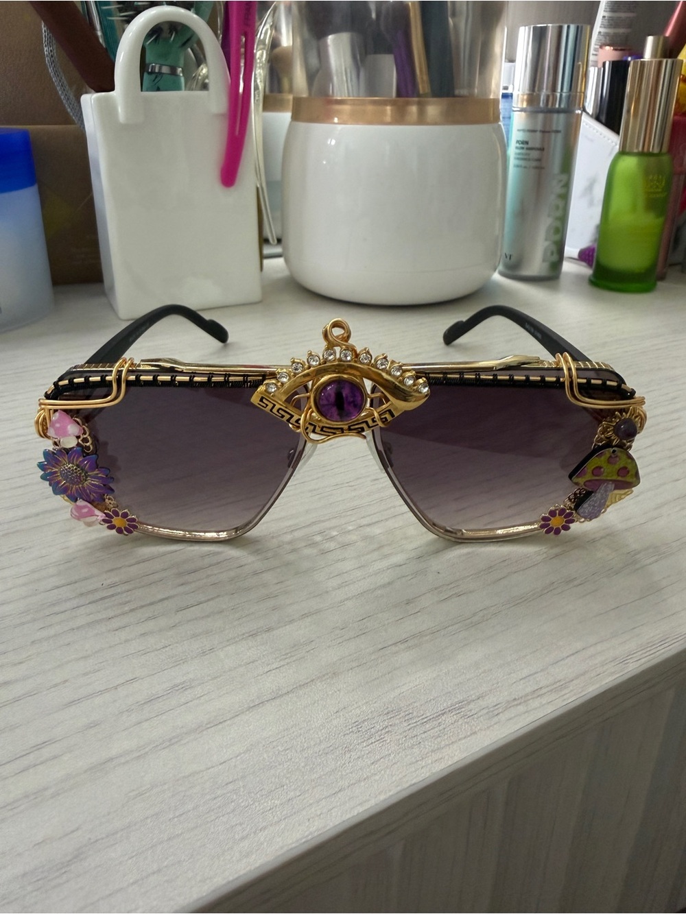 Women's Festival Sunglasses in Purple with Gold Accents (Handmade & Unique) - Picture 2 of 2
